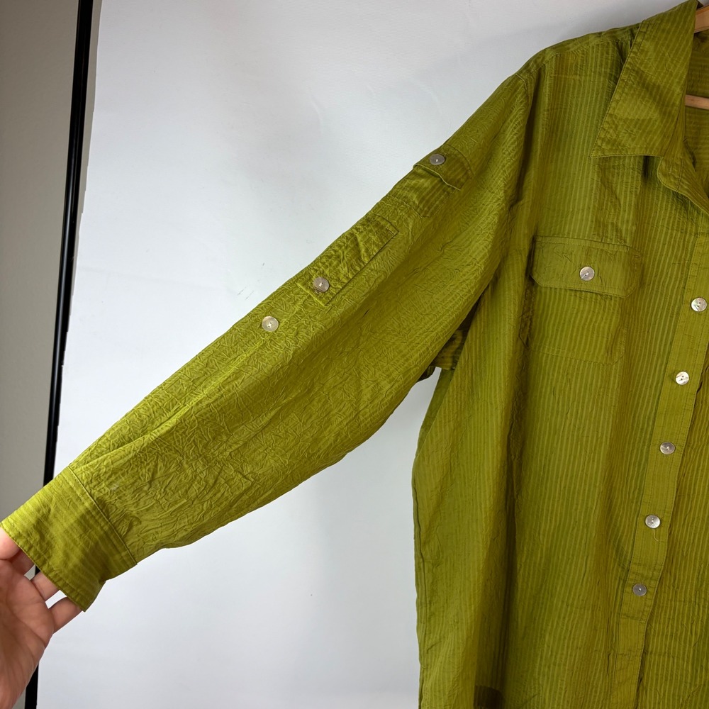 White Stag Button Down Shirt Womens 22W/24W Mossy Green Roll Tab Utility Safari - Picture 3 of 7